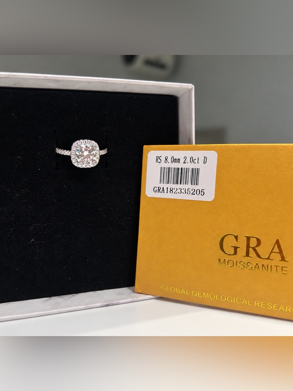 2 CT Moissanite Cushion Halo Engagement Ring in White Gold